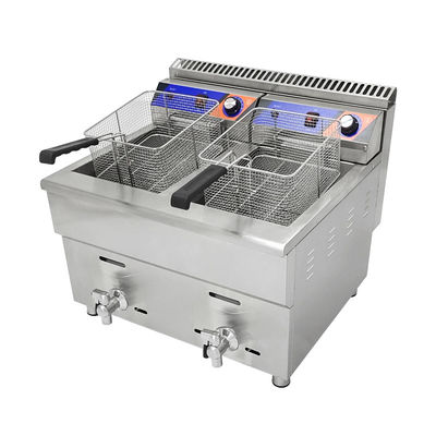 Machine à frire à gaz à double réservoir 220V pour restaurant fast food Friteuse à poulet en acier inoxydable