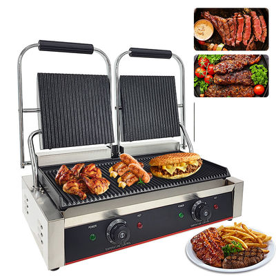 Grille électrique à rainures complètes avec presse à hamburgers Panini en fonte antiadhésive