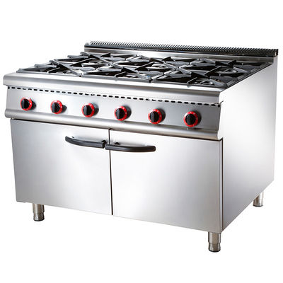 Gamme de gaz de cuisine commerciale avec 4/6 brûleurs et armoire en LPG2800-3700Pa