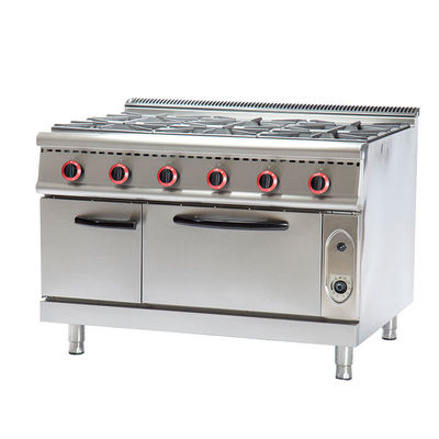 Gamme de gaz de cuisine commerciale avec 4/6 brûleurs et armoire en LPG2800-3700Pa