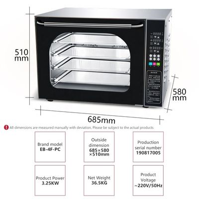 Forneau à convection numérique en verre en acier inoxydable pour la production de pain de boulangerie