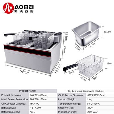 660x565x420mm Durable électrique en acier inoxydable puces machine à frire à fond avec panier épais