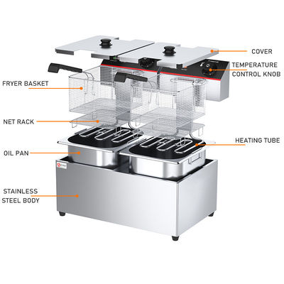 Friteuse électrique commerciale de 6L*2 de capacité 2 réservoirs et 2 paniers en acier inoxydable