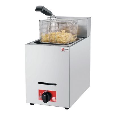 Friteuse à gaz LPG en acier inoxydable de 6 litres pour cuisine d'hôtel 1 réservoir 1 panier 340x630x610