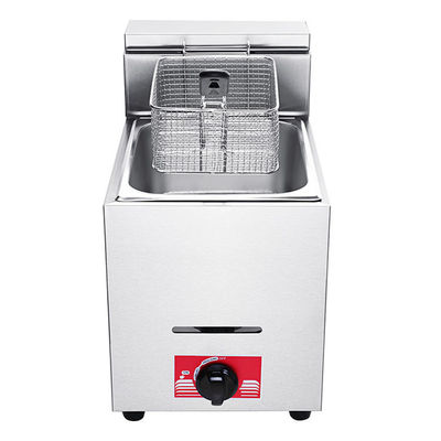 Friteuse à gaz LPG en acier inoxydable de 6 litres pour cuisine d'hôtel 1 réservoir 1 panier 340x630x610
