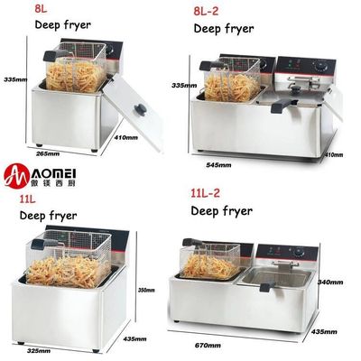 Friteuse à gaz LPG en acier inoxydable de 6 litres pour cuisine d'hôtel 1 réservoir 1 panier 340x630x610