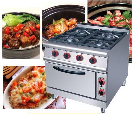 Cuisinière à 4 brûleurs à gaz avec four électrique pour un fonctionnement facile dans les besoins de cuisson commerciaux