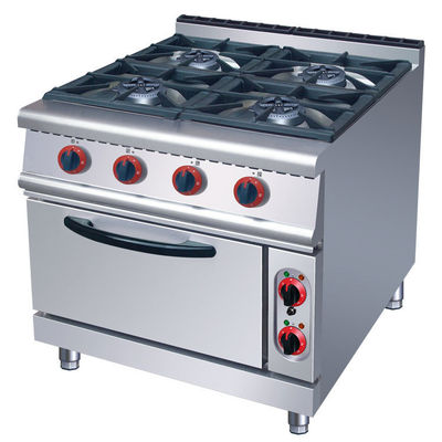 Poêle à gaz en acier inoxydable et four électrique pour cuisine d'hôtel avec 4 brûleurs et four