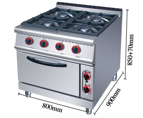 Poêle à gaz en acier inoxydable et four électrique pour cuisine d'hôtel avec 4 brûleurs et four