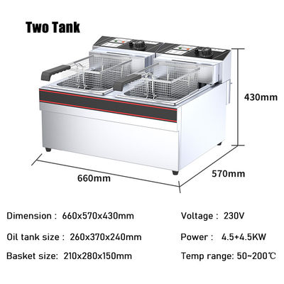 220V/110V Commercial Compteur haut en acier inoxydable électrique Double réservoir Double panier Friture à la dinde 21 KG