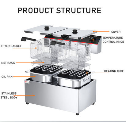Protection contre la surchauffe 2 réservoirs 2 paniers friteuse automatique pour équipement de restauration