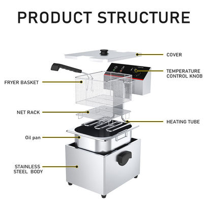 Machines de friture de collations commerciales 8L Friteuse électrique à poulet avec 1 réservoir 1 panier