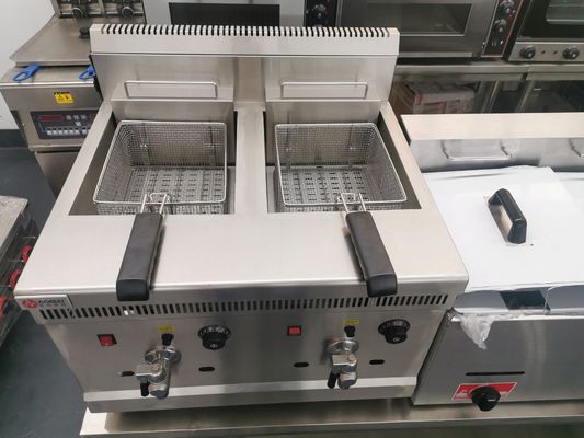 Machine de friture à gaz à grande profondeur industrielle de 18L avec 2 réservoirs et 2 paniers