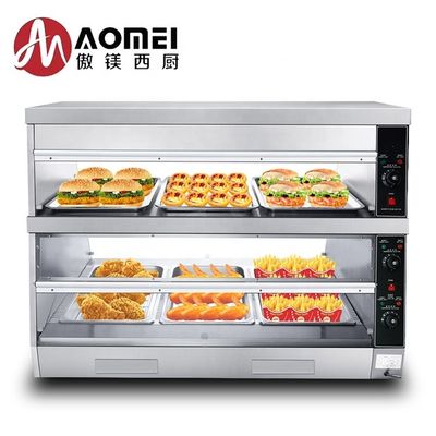 Tableau haut chauffé électrique 2 couche 6 plateau d'acier inoxydable affichage alimentaire vitrine chauffante