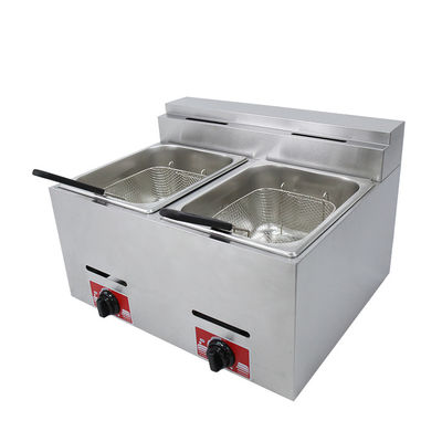 Friture à fond en GPL en acier inoxydable à 2 réservoirs et 2 paniers pour la friture à gaz commerciale Capacité 12L