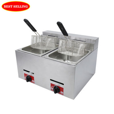 Friture à fond en GPL en acier inoxydable à 2 réservoirs et 2 paniers pour la friture à gaz commerciale Capacité 12L