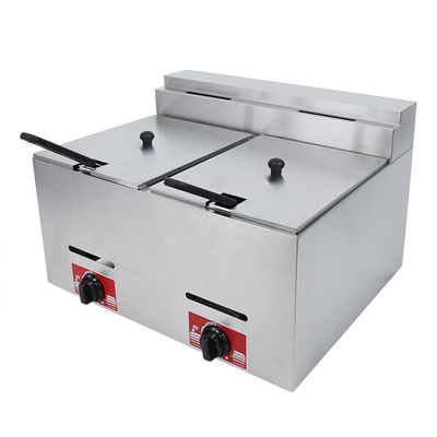 Friture à fond en GPL en acier inoxydable à 2 réservoirs et 2 paniers pour la friture à gaz commerciale Capacité 12L