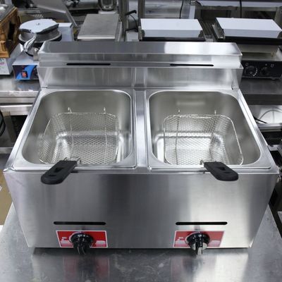 Friture à fond en GPL en acier inoxydable à 2 réservoirs et 2 paniers pour la friture à gaz commerciale Capacité 12L