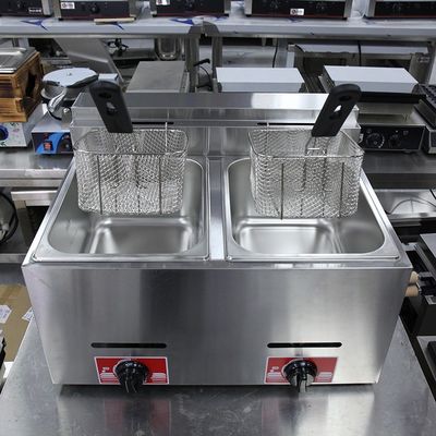 Friture à fond en GPL en acier inoxydable à 2 réservoirs et 2 paniers pour la friture à gaz commerciale Capacité 12L