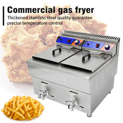 Machine à frire à gaz à double réservoir 220V pour restaurant fast food Friteuse à poulet en acier inoxydable