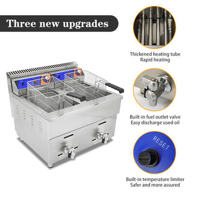 Machine à frire à gaz à double réservoir 220V pour restaurant fast food Friteuse à poulet en acier inoxydable