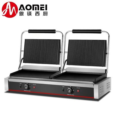 Grille à panini double plaque en acier inoxydable 220V pour presses à sandwich hamburger