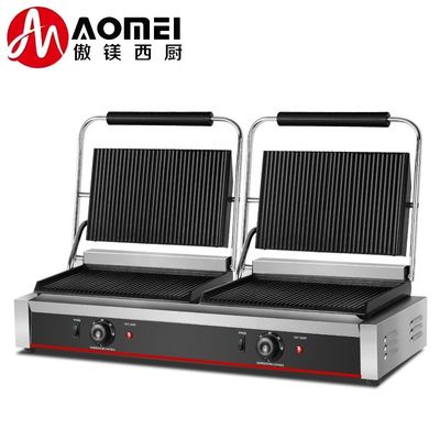 Grille à panini double plaque en acier inoxydable 220V pour presses à sandwich hamburger