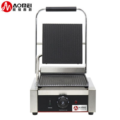Grille à presses à tête unique en acier inoxydable Panini Sandwich Grille à contact électrique Commercial