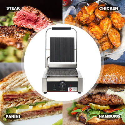 Grille à presses à tête unique en acier inoxydable Panini Sandwich Grille à contact électrique Commercial
