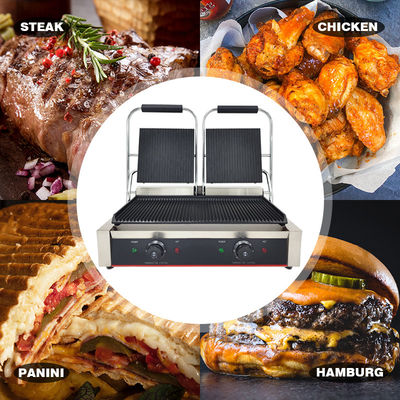 Grille électrique à rainures complètes avec presse à hamburgers Panini en fonte antiadhésive