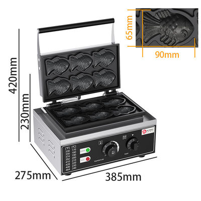 385*275*230mm Commercial 6pcs Mini-Pêche en forme de gaufre Fabricant de poisson rouge Taiyaki Machine